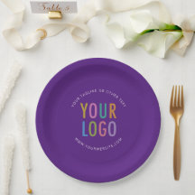 Lila runde Pappteller Geschäft-Logo bedruckt
