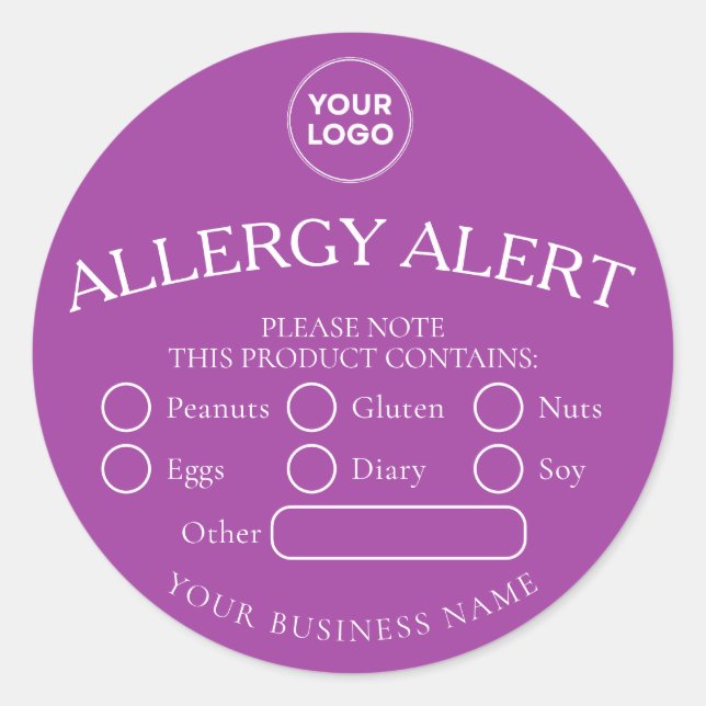 Lila, runder White Food Allergy-Warnhinweis Runder Aufkleber (Vorderseite)