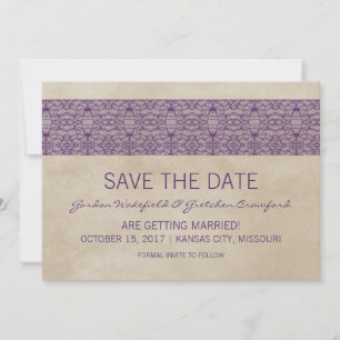 Lila Rustic-Lace Save-the-Date-Einladung Einladung