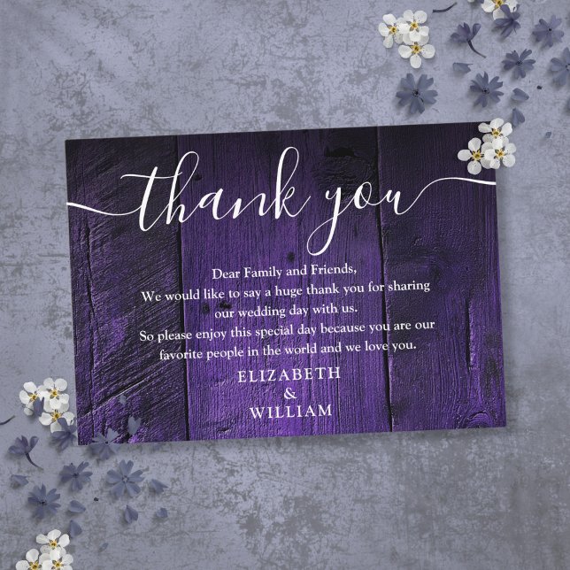 Lila Rustikale Brauerei Hochzeit Vielen Dank Platzkarte (Purple Rustic Barn Wood Wedding Thank You Place Card)