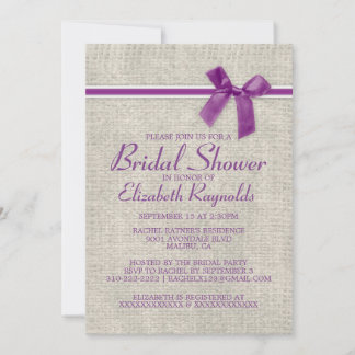 Lila Rustikale Burlap Bridal Dusche Einladungen