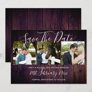 Lila Rustikale FOTO-Collage Save the Date Hochzeit Einladung