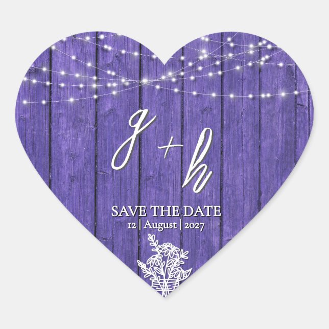 Lila rustikale Holz String Lights Boho Mason Jar Herz-Aufkleber (Vorderseite)