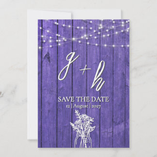 Lila rustikale Holz String Lights Boho Mason Jar Save The Date