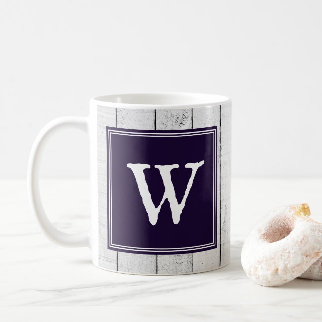 Lila rustikale Monogramm-Tasse Kaffeetasse (Mit Donut)