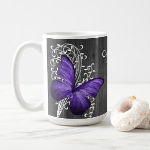 Lila rustikale Schmetterling Personalisierte Kaffe Kaffeetasse