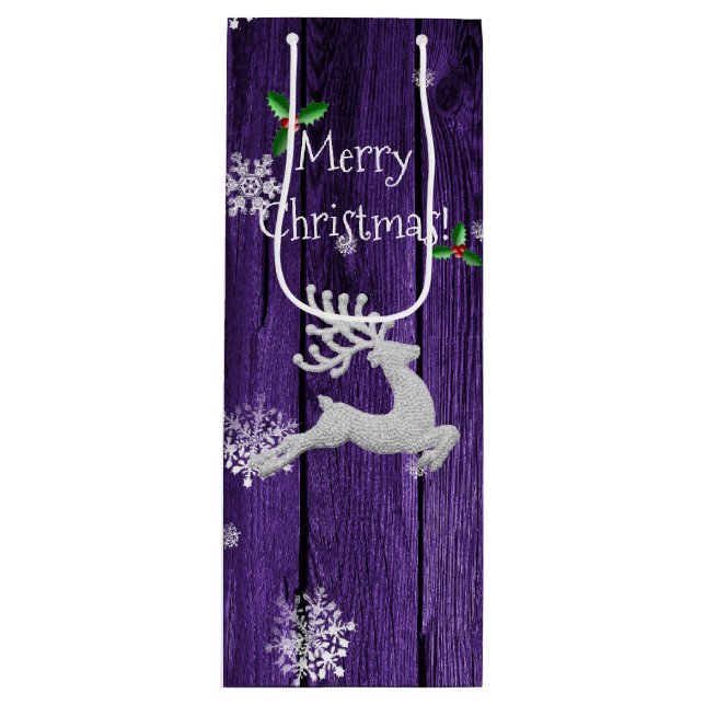 Lila Rustikale Weihnachtsweinbeutel Geschenktüte Für Weinflaschen (Vorderseite)