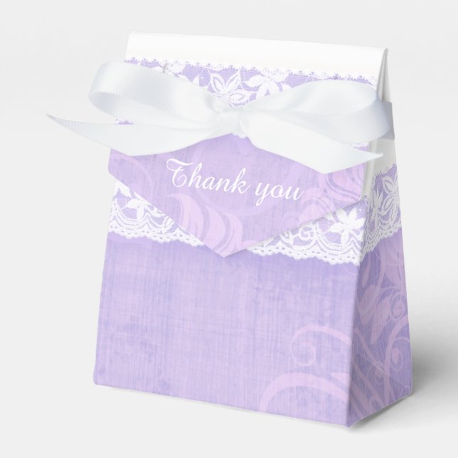 Lila rustikale weiße Spitze danke Geschenkboxen Geschenkschachtel (Vorderseite)
