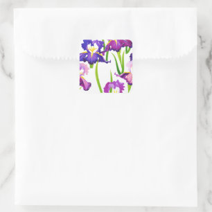 Lila Rustikale Wiese Iris Blume Aquarell Quadratischer Aufkleber