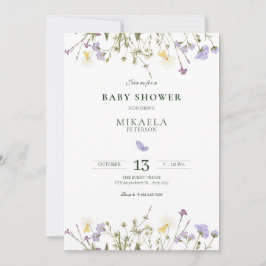 Lila Rustikale Wildblumen Babydusche Einladung
