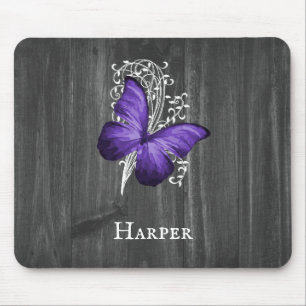 Lila Rustikaler Schmetterling Personalisiert Mouse Mousepad
