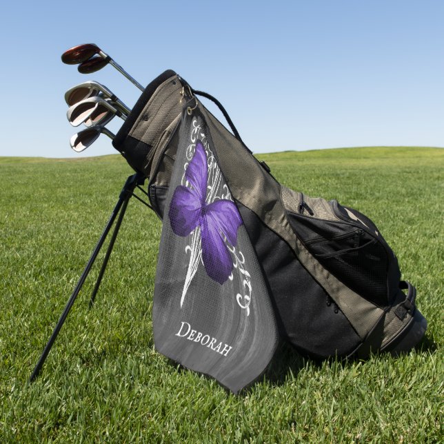 Lila Rustikales Schmetterling Personalisiertes Gol Golfhandtuch (Gras)
