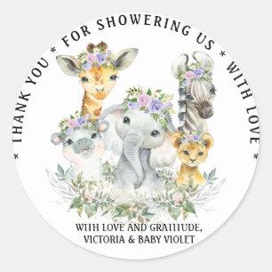 Lila Safari-Baby-Party-Rundsticker Runder Aufkleber
