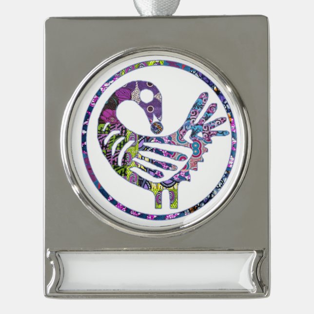 Lila Sankofa Bird Banner-Ornament Silber (Vorderseite)