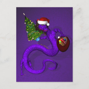 Lila Santa Dragon Feiertagspostkarte