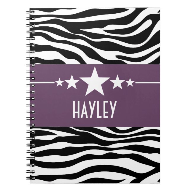 Lila Sassy Star Zebra Notebook Notizblock (Vorderseite)