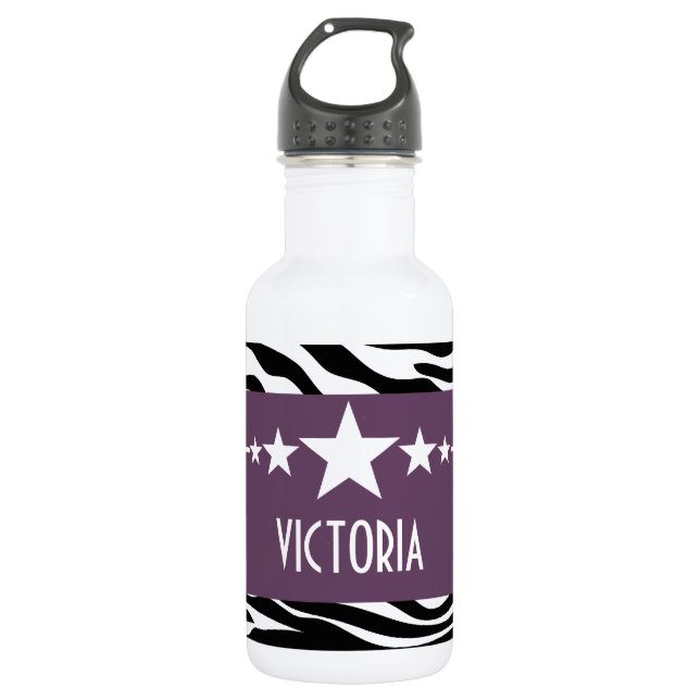 Lila Sassy Star Zebra Trinkflasche (Vorderseite)