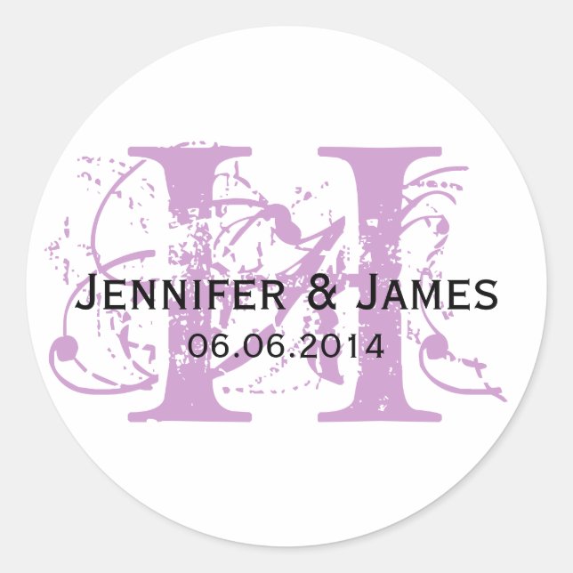 Lila Save the Date Anfangsnamen Hochzeitsticker Runder Aufkleber (Vorderseite)