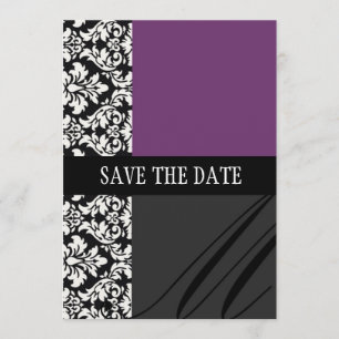 Lila Save the Date Karte Damaske