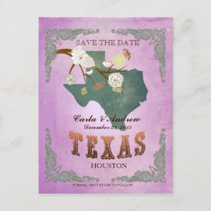 Lila Save the Date - Texas-Karte mit hübschen Vöge Ankündigungspostkarte