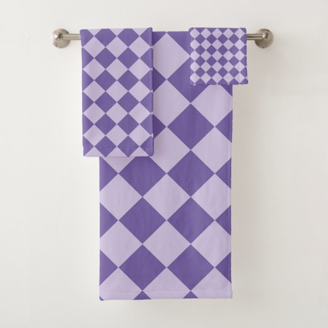 Lila Schachbrett Diamantmuster Badhandtuch Set (Insitu)