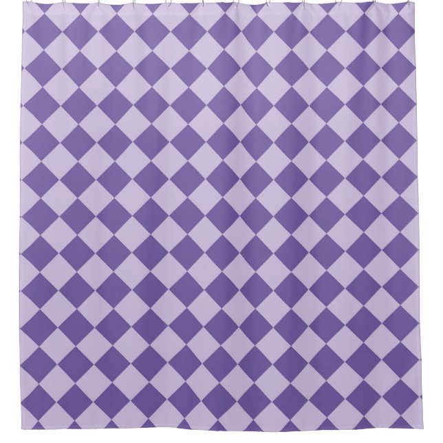 Lila Schachbrett Diamantmuster Duschvorhang (Vorderseite)
