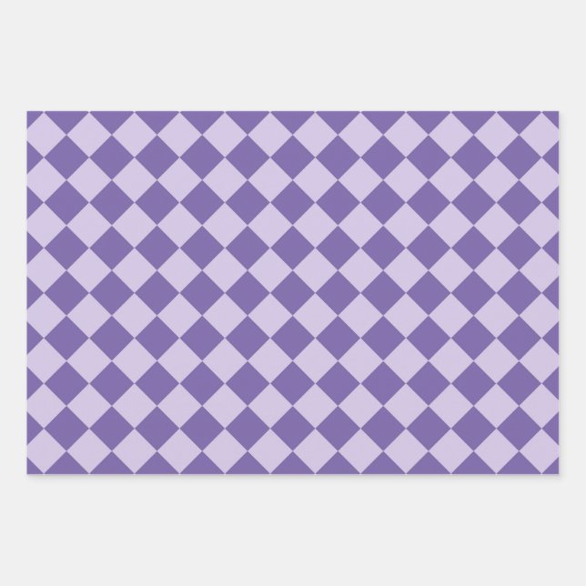 Lila Schachbrett Diamantmuster Geschenkpapier Set (Vorderseite)