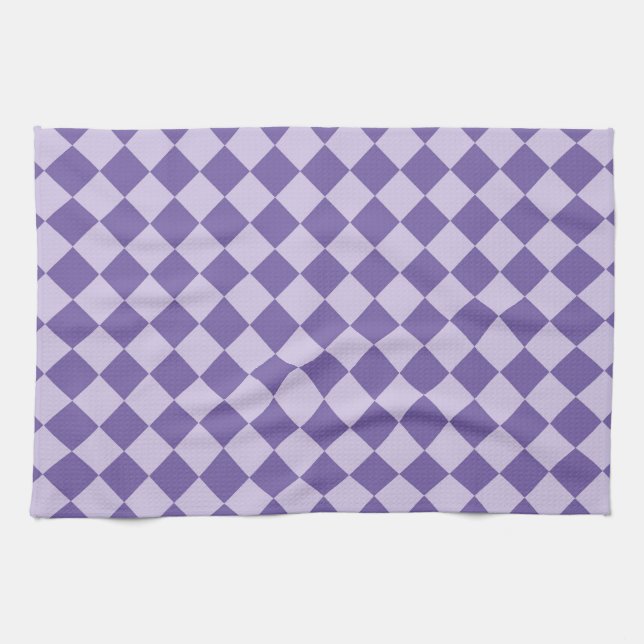 Lila Schachbrett Diamantmuster Geschirrtuch (Horizontal)