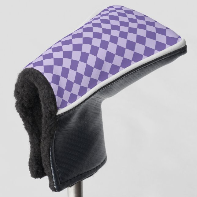 Lila Schachbrett Diamantmuster Golf Headcover (3/4 Vorderseite)