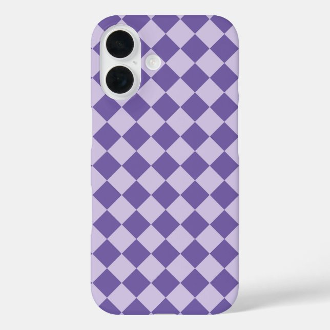 Lila Schachbrett Diamantmuster iPhone 16 Hülle (Rückseite)