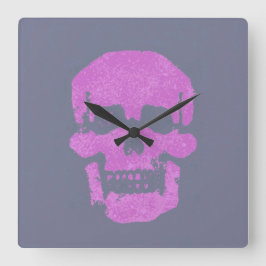 Lila Schädel Quadratische Wanduhr