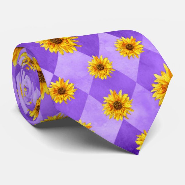 Lila Schädel und Sonnenblumen, Design 2 Krawatte (Gerollt)