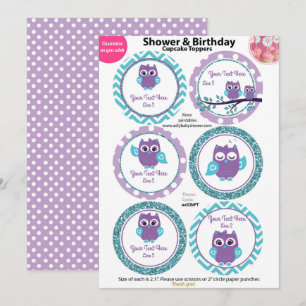 Lila Schälchen mit Aquamarinen Kuchentopfern, Baby Einladung