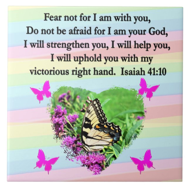LILA SCHALTFLY ISAIAH 41:10 BIBLE VERSE FLIESE (Vorderseite)