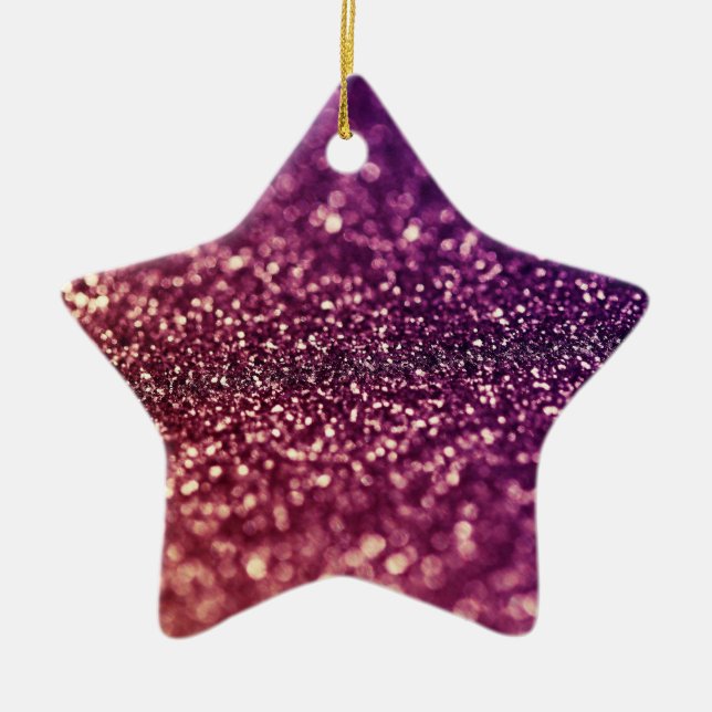 Lila Schein-Glitterstern Weihnachtsverzierung Keramikornament (Vorne)