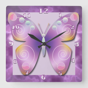 Lila Schein-Schmetterlings-Uhr Quadratische Wanduhr