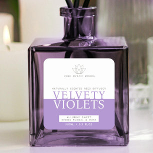 Lila Schilfdiffusor-Produktlabel von Violet mutier Quadratischer Aufkleber