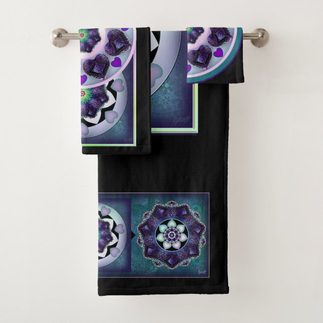 Lila Schirm und Herz .7 Badhandtuch Set (Insitu)