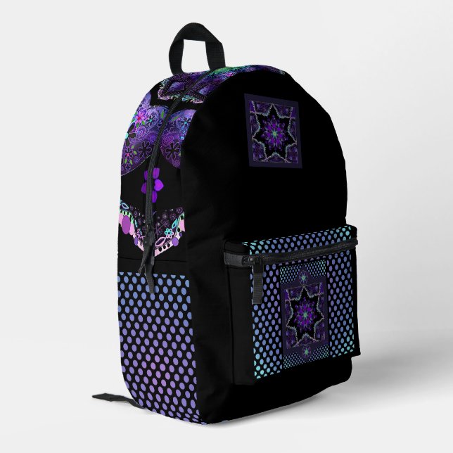 Lila Schirm und Herz .7 Bedruckter Rucksack (Rückseitige Ecke links)