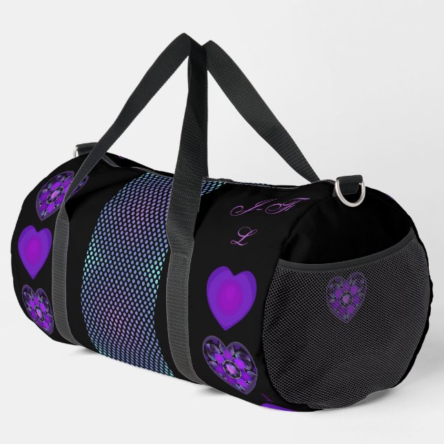 Lila Schirm und Herz .7 Duffle Bag (Rechte Ecke)