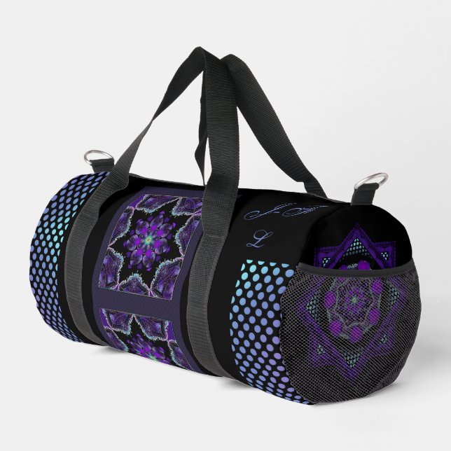 Lila Schirm und Herz .7 Duffle Bag (Rechte Ecke)