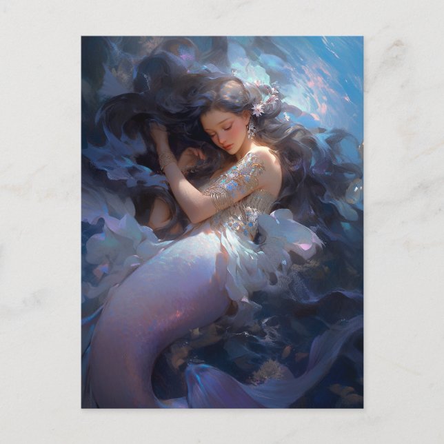 Lila Schlafen Meerjungfrau Fantasie Kunst Postkarte (Vorderseite)