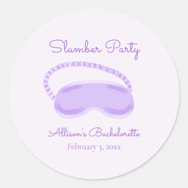 Lila Schlafmaske Bachelorette Slumber Party Runder Aufkleber (Vorderseite)
