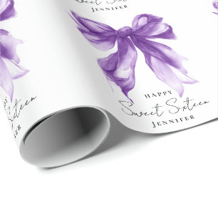Lila Schleife Coquette Schrift Süße 16 Party Geschenkpapier