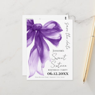 Lila Schleife Coquette Sweet 16 Save-the-Date Postkarte