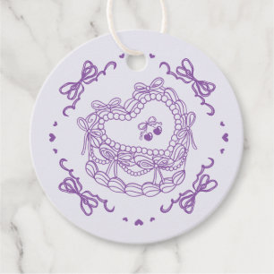 Lila Schleife Retro Herz Coquette Torte Junggesell Geschenkanhänger