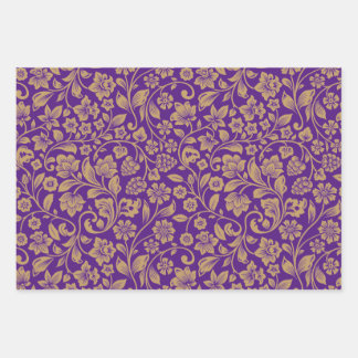 Lila Schleifpapier mit goldfarbenem Muster Geschenkpapier Set