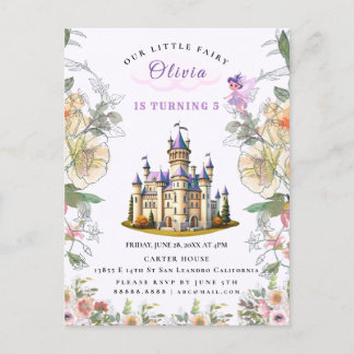 Lila Schloss Messe Geburtstag Thema mit Märchen Einladungspostkarte