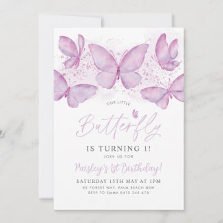 Lila Schmetterling 1. Geburtstag Einladung Baby Gi