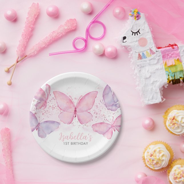 Lila Schmetterling 1. Geburtstag Party Girl Pappteller (Party)